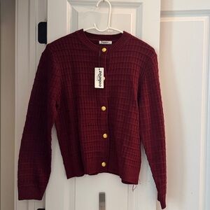 Zeagoo Deep Red Knit Cardigan with Gold Accents nwt